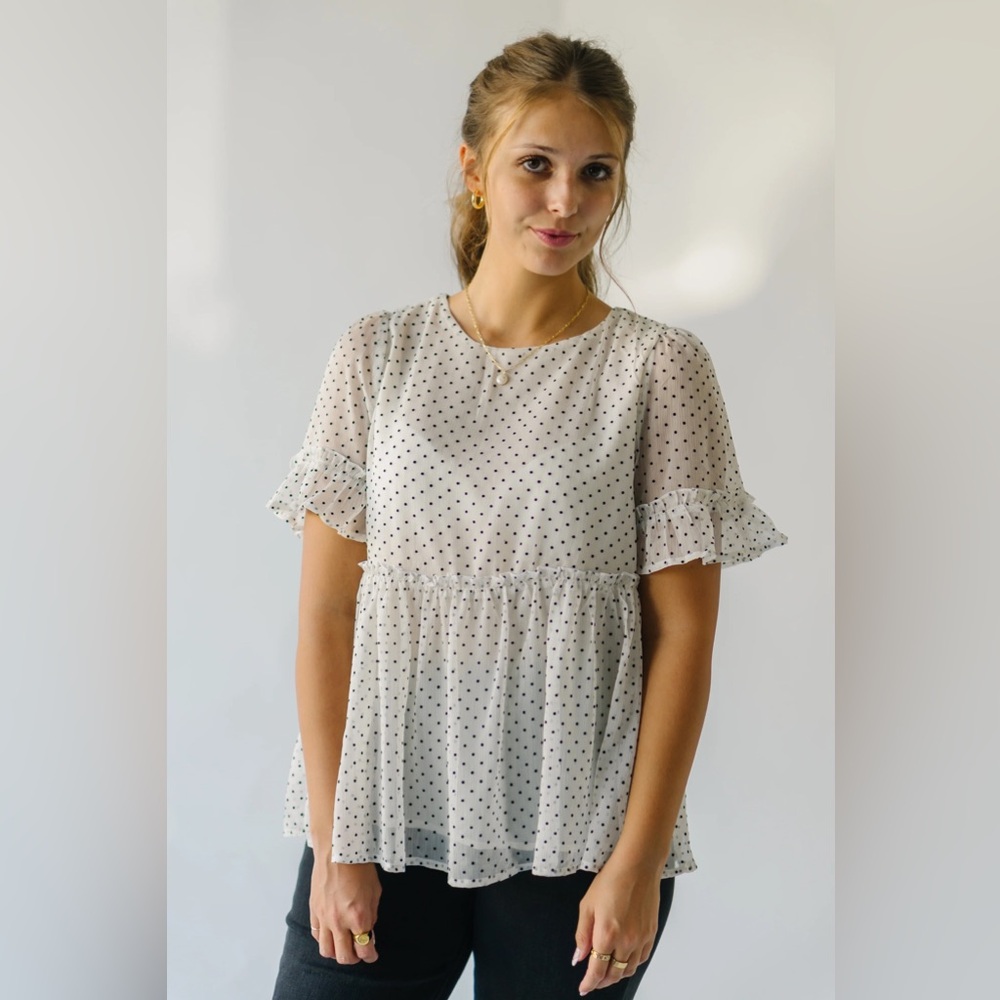 Piper & Scoot White Polka Dot Ruffle Blouse